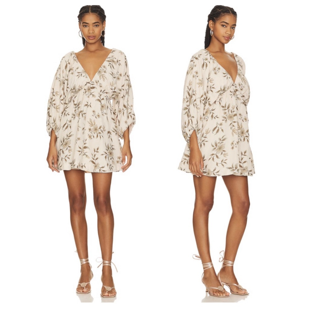 Women's Cream Floral V-Neck Mini Dress